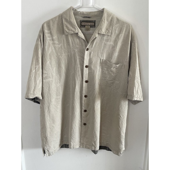 Jamaica Jaxx Other - Jamaica Jaxx 100% Silk Jacquard Camp Shirt XL Beige Tropical Resort Aloha
